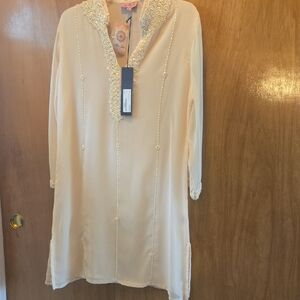 Elegant Peach Tunic with Pearl And Rinestone Accents
